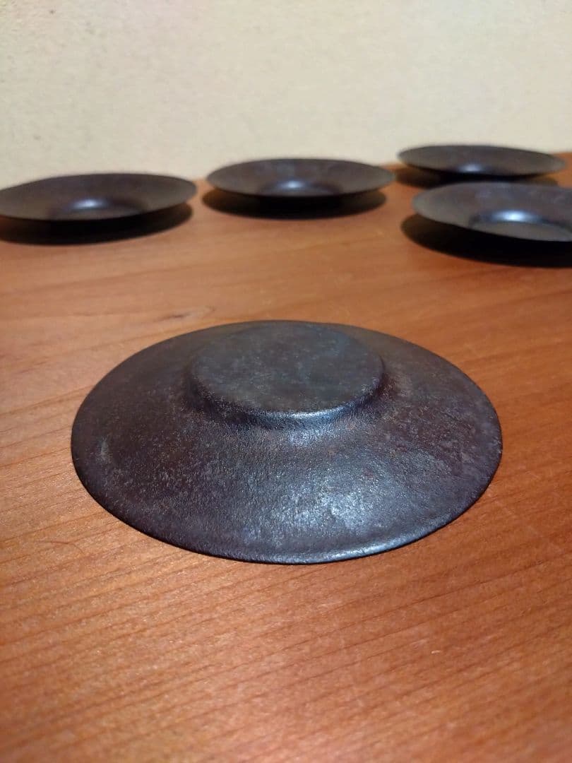 鉄の煎茶道具 鉄製 三つ葉葵 繋ぎ紋 茶托 五客 鉄器 茶道具