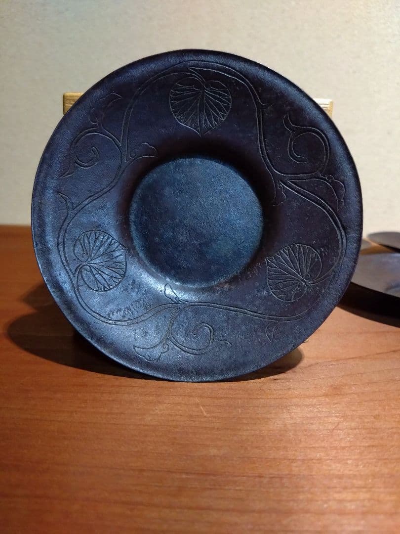鉄の煎茶道具 鉄製 三つ葉葵 繋ぎ紋 茶托 五客 鉄器 茶道具