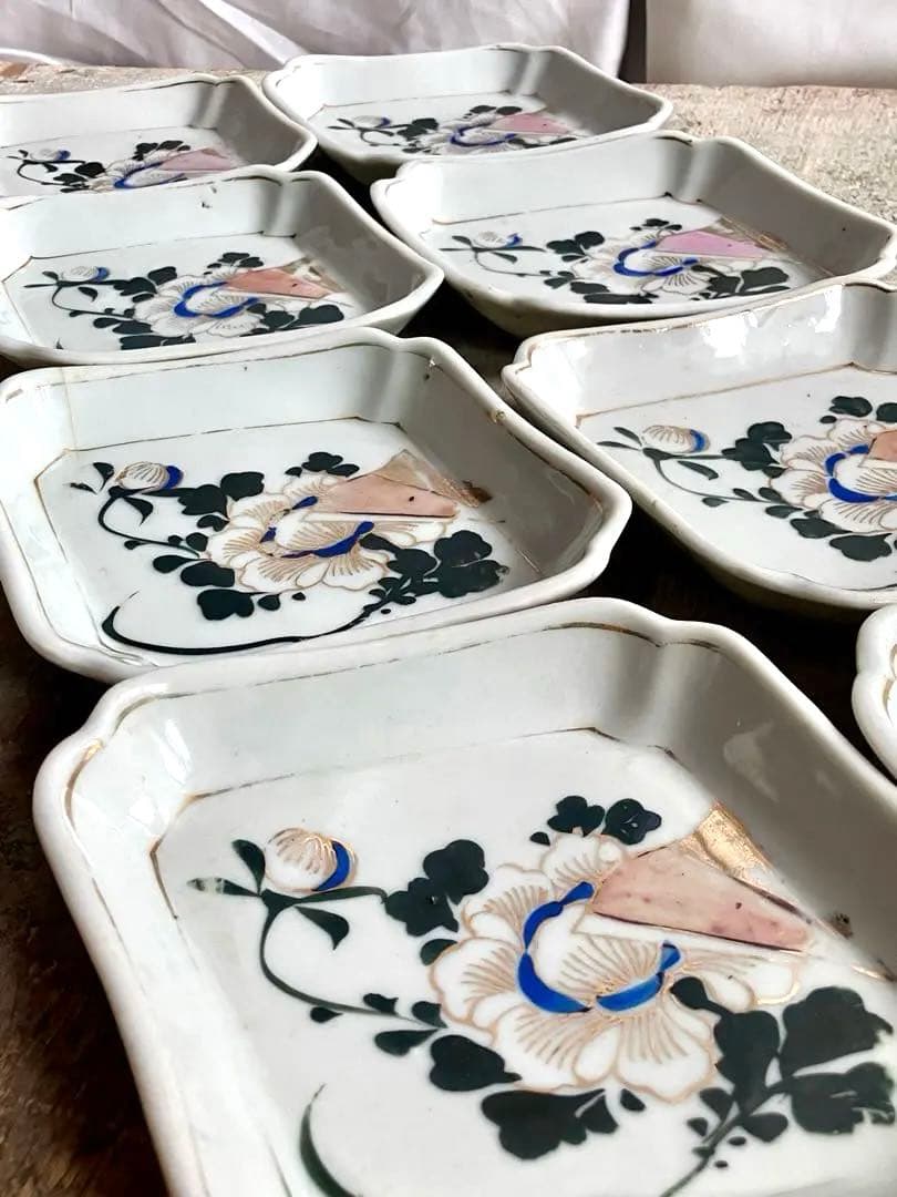 ✅骨董✅アンティーク/菱形皿絵付け/８客セット