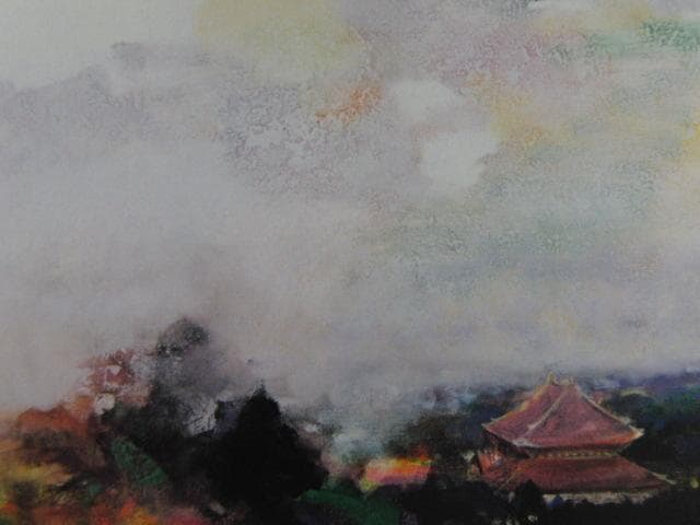 上橋薫、【大佛殿遠望】、希少な大判額装用画集より、美品、日本人画家