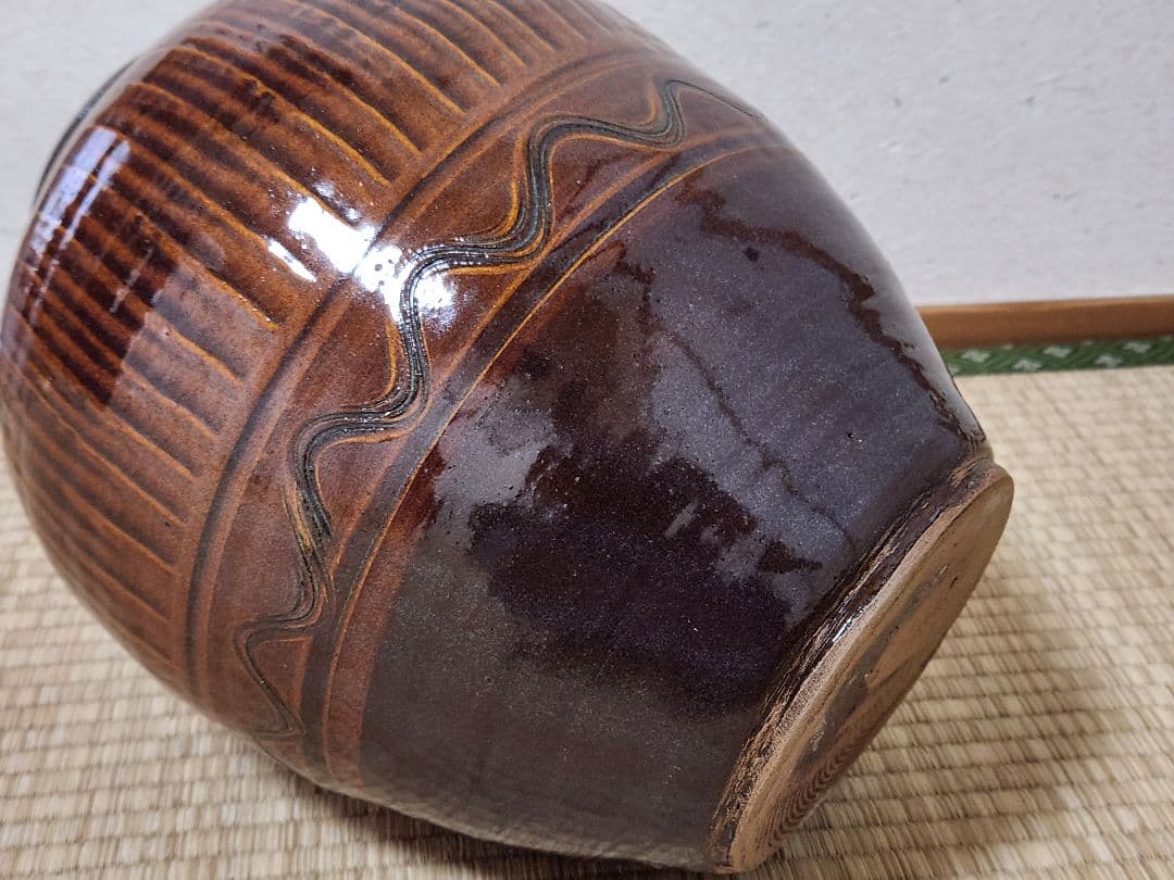 小鹿田焼　飴釉　壺　茶壺
