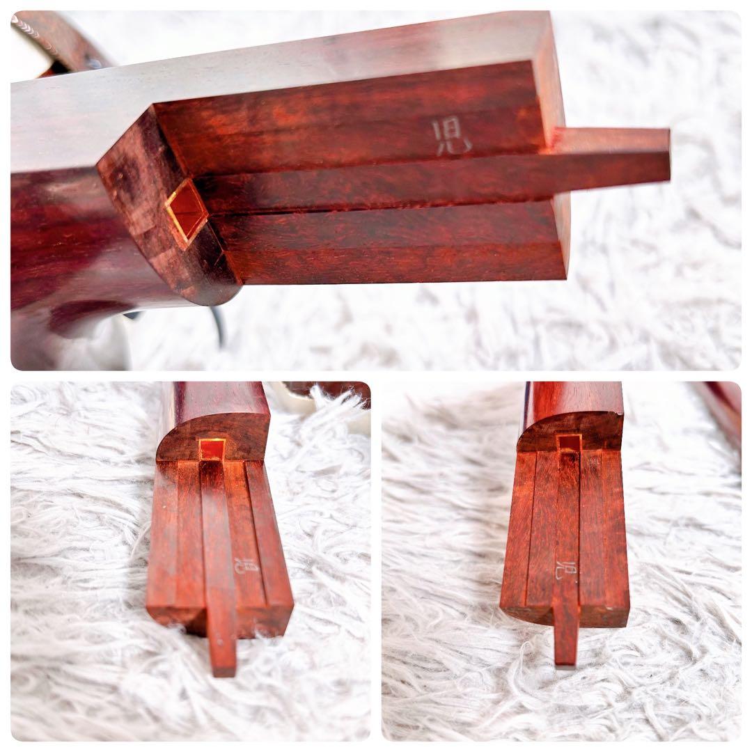 津軽三味線 紅木 太棹 東さわり　本皮 金細 二本溝 綾杉胴 糸巻き　宇柄面取