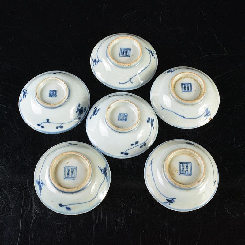 中国　新渡　青花花卉文　銘々皿　小皿　六客　C　R6305