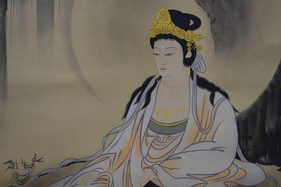 真作/太田煌人/厳上観音/桐共箱付/布袋屋掛軸HF-11