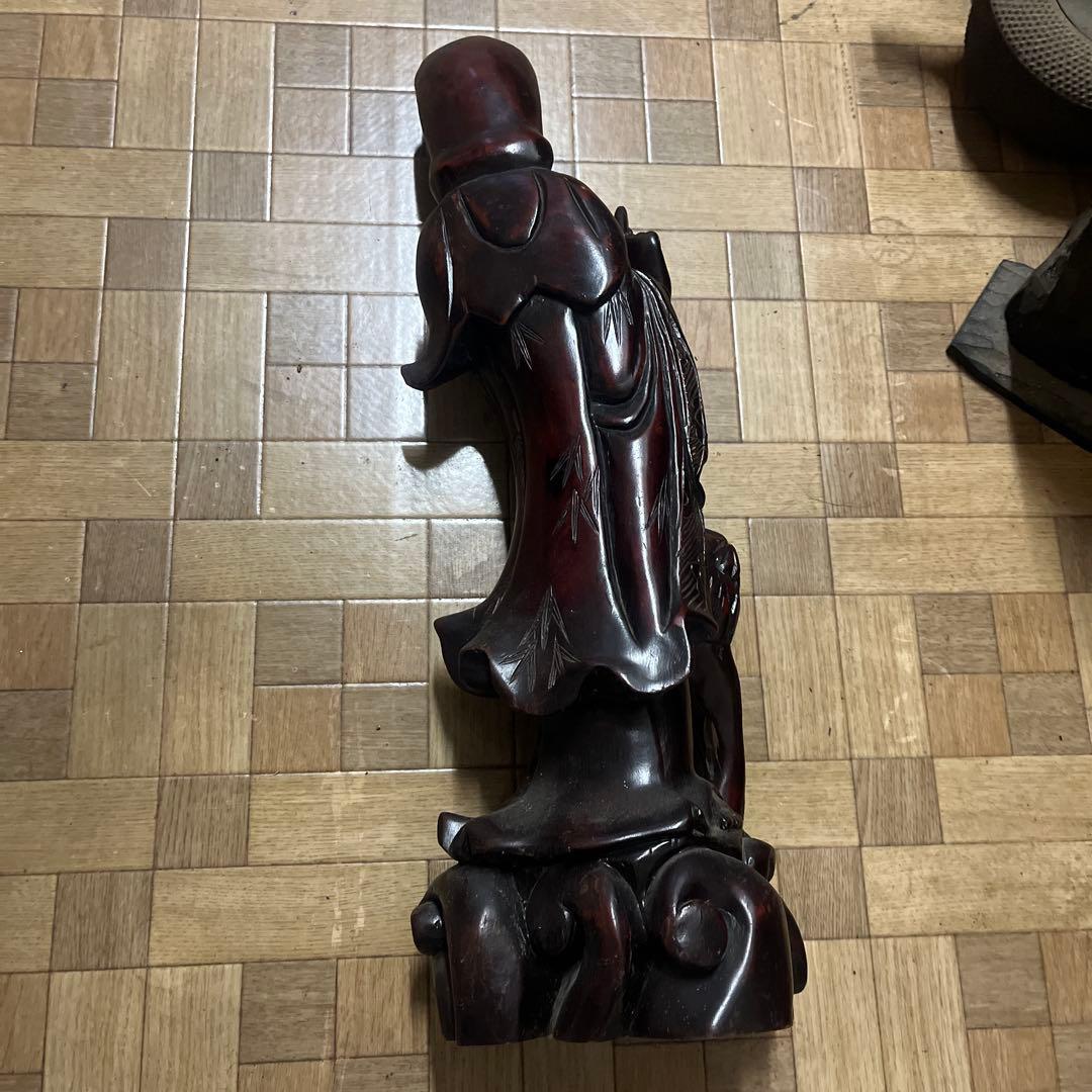 木製観音像 花を持つデザイン 約60cm