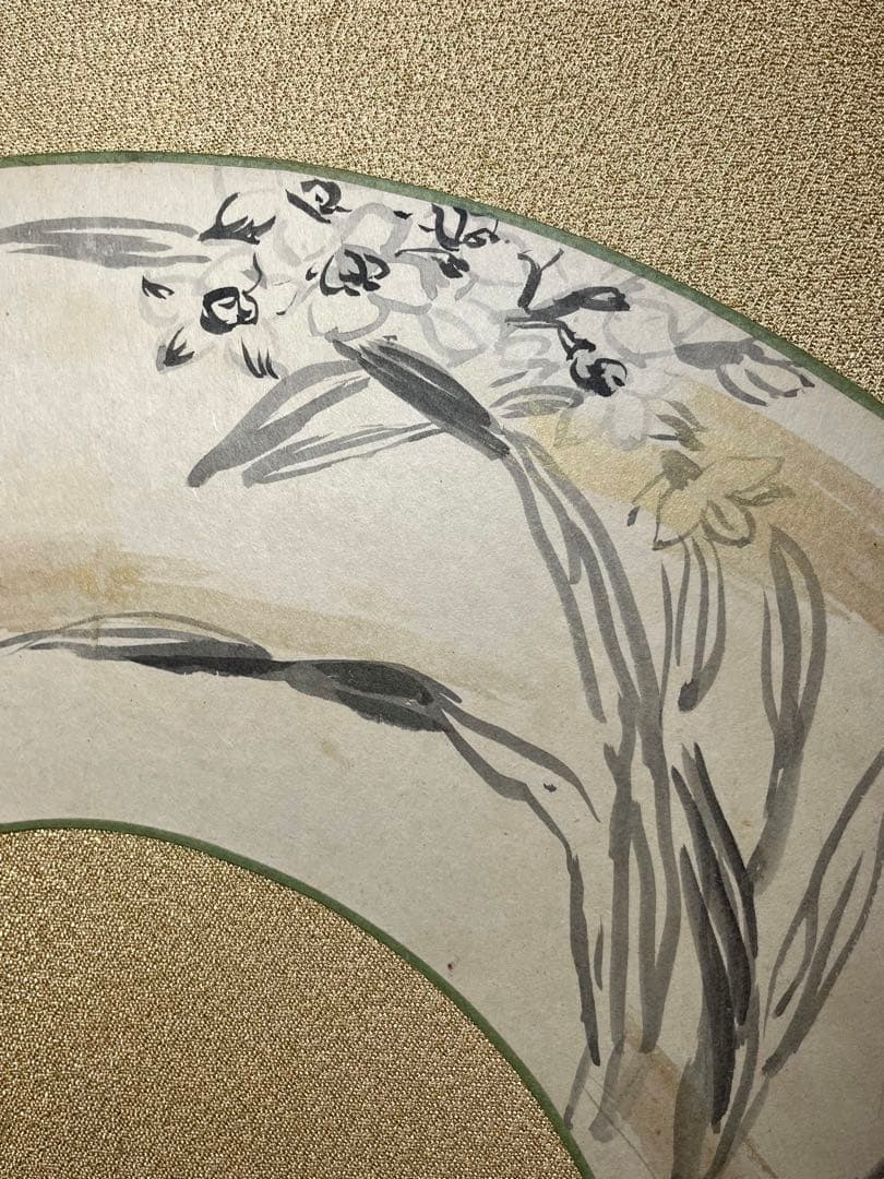 扇面 掛け軸 日本画　絵画　書画　水墨画　茶道具　茶掛け　美術品 ガラス額付き