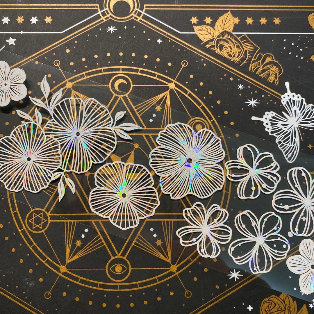 【9268】海外　マステ　中古巻　貝殻光マスキングテープ　お花系