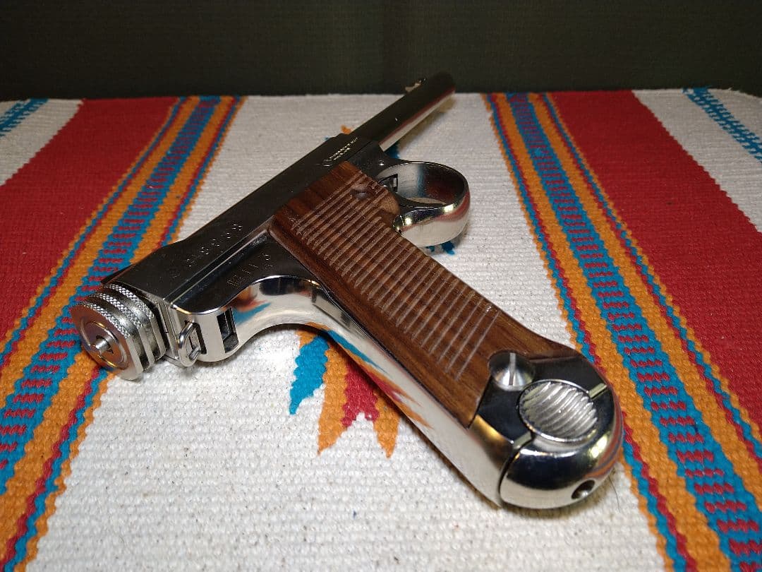 訳あり美品！マルシン工業南部十四年式6mmガスブロ　ニッケルシルバー高級木グリ！