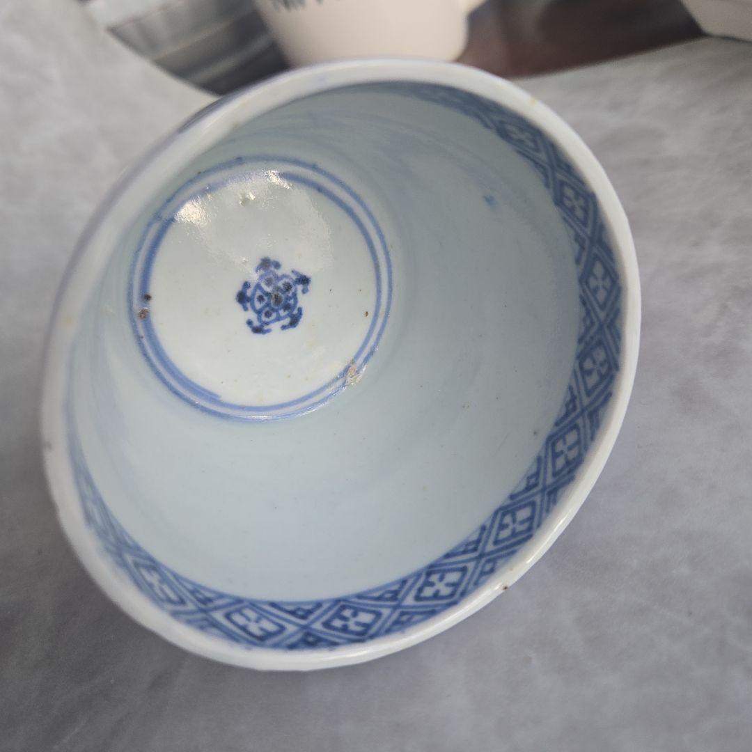 古伊万里　染付　猪口　蕎麦猪口　撫子　江戸時代　骨董　金継ぎ　アンティーク