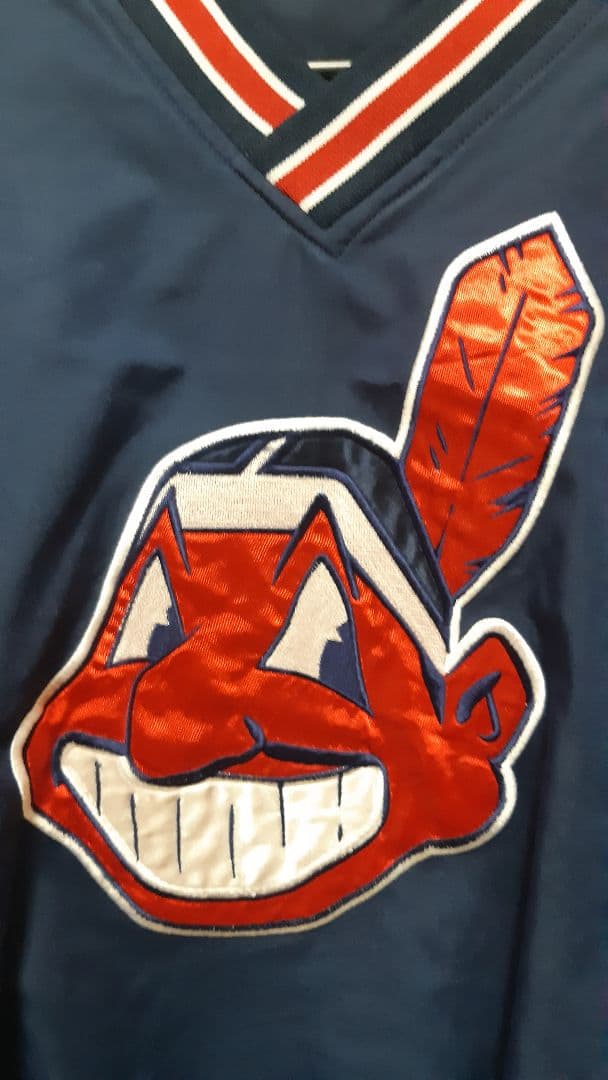 インディアンス　刺繍ロゴ ネイビー　プルオーバー　ジャケット　MLB