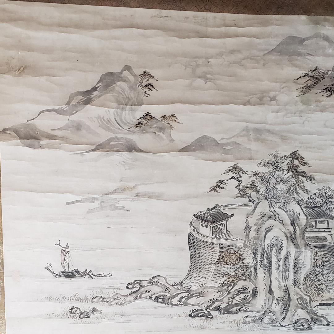 ◆『周文 山水図』掛軸◆検）雪舟 長谷川等伯 明兆 狩野永徳 狩野探幽 千利休