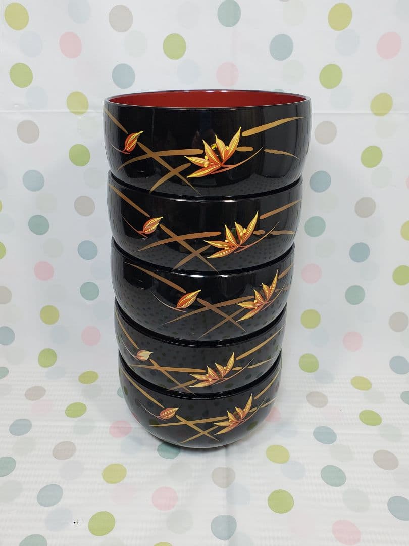 高岡漆器 【松翠】汁椀5客セット【美品】 【希少/レトロ品】