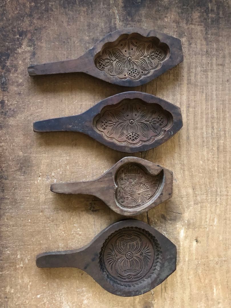 李朝　菓子型　4個まとめて 古民藝　木彫　木型　ブロカント