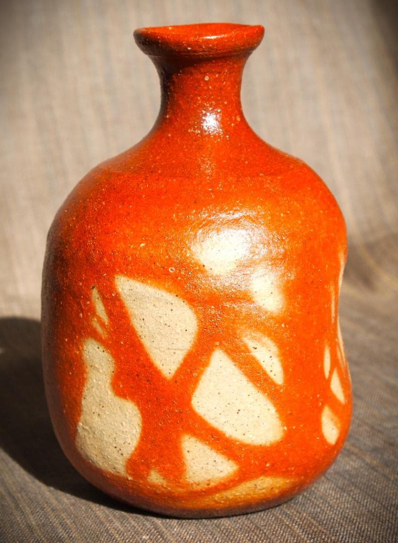 希少作★末田恵【師：安倍安人】備前緋襷徳利★共箱・共布