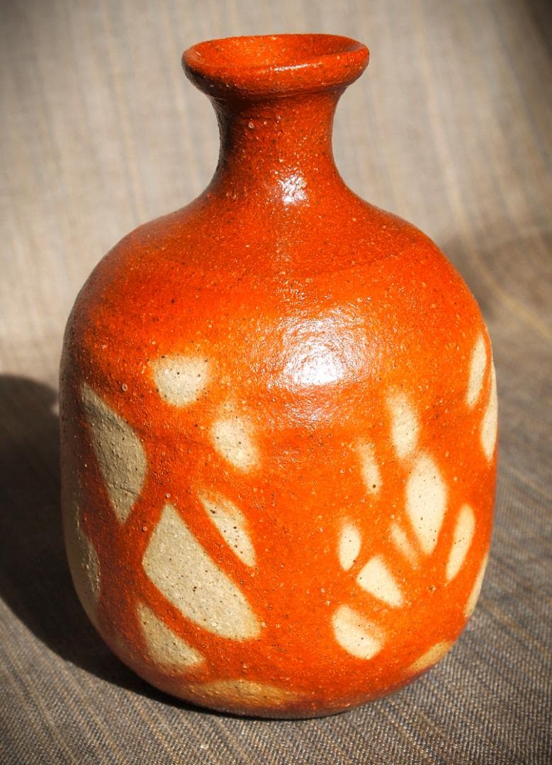 希少作★末田恵【師：安倍安人】備前緋襷徳利★共箱・共布