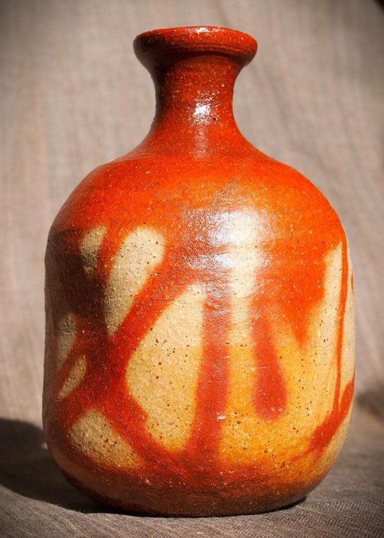 希少作★末田恵【師：安倍安人】備前緋襷徳利★共箱・共布