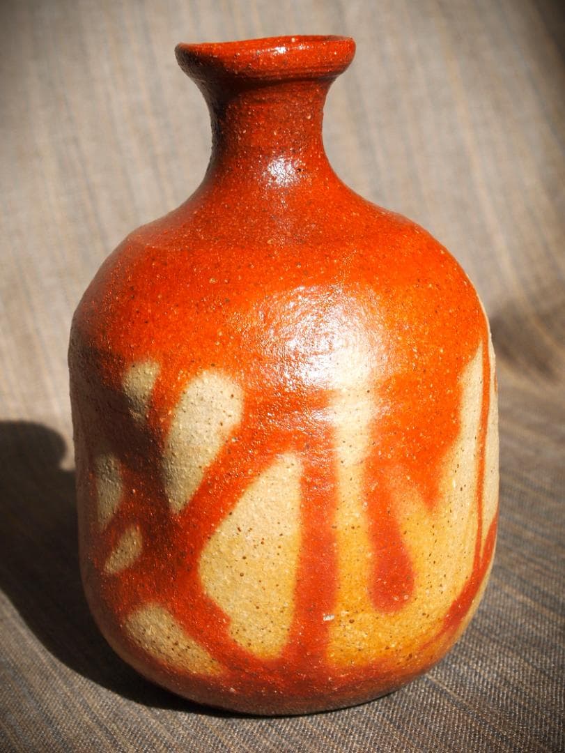 希少作★末田恵【師：安倍安人】備前緋襷徳利★共箱・共布