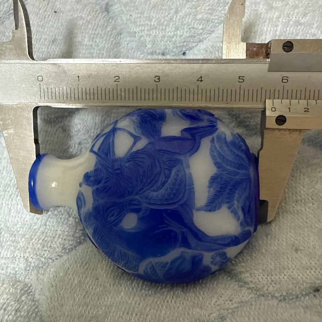 瑠璃硝子　鼻炎壺　藍彩 武士　時代物