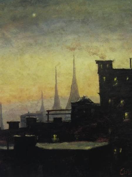 ルイス・エルシミアス、ニューヨークの屋根、希少画集画、新品額装付