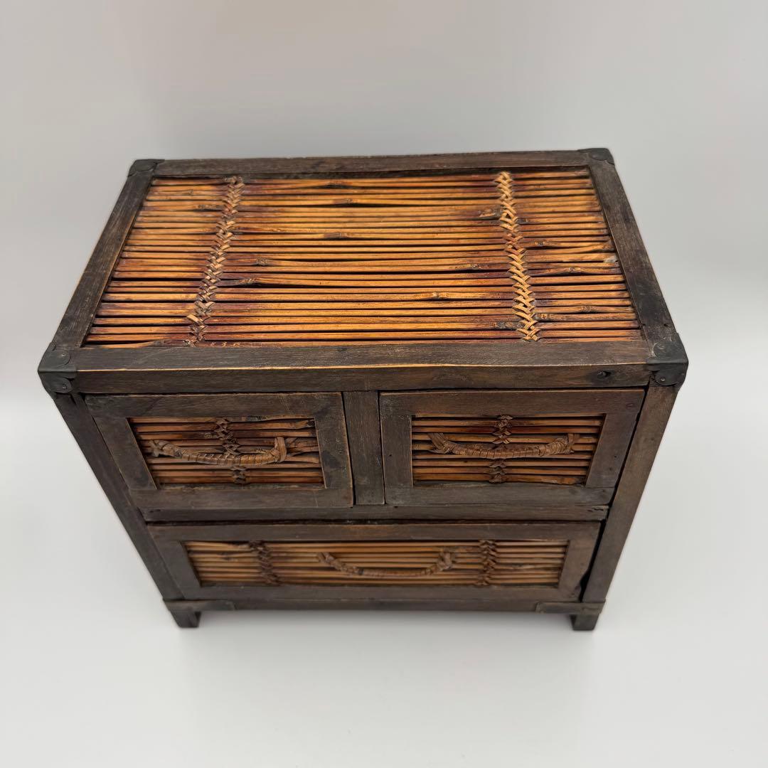 【竹編小箪笥　煎茶器局】茶道具　小物入れ　時代　茶器　竹細工