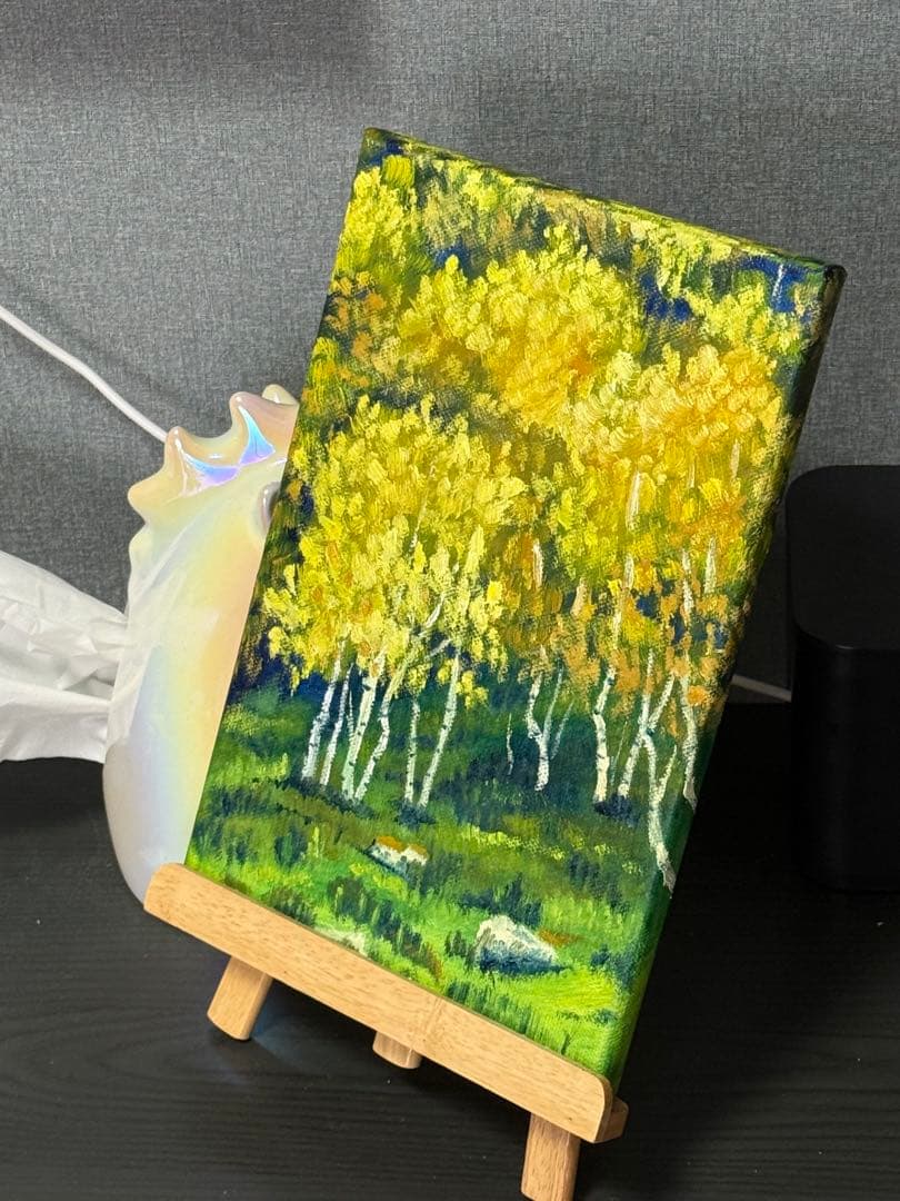 「金色の森」　手描き　油絵　風景画　原画　油彩画　印象派