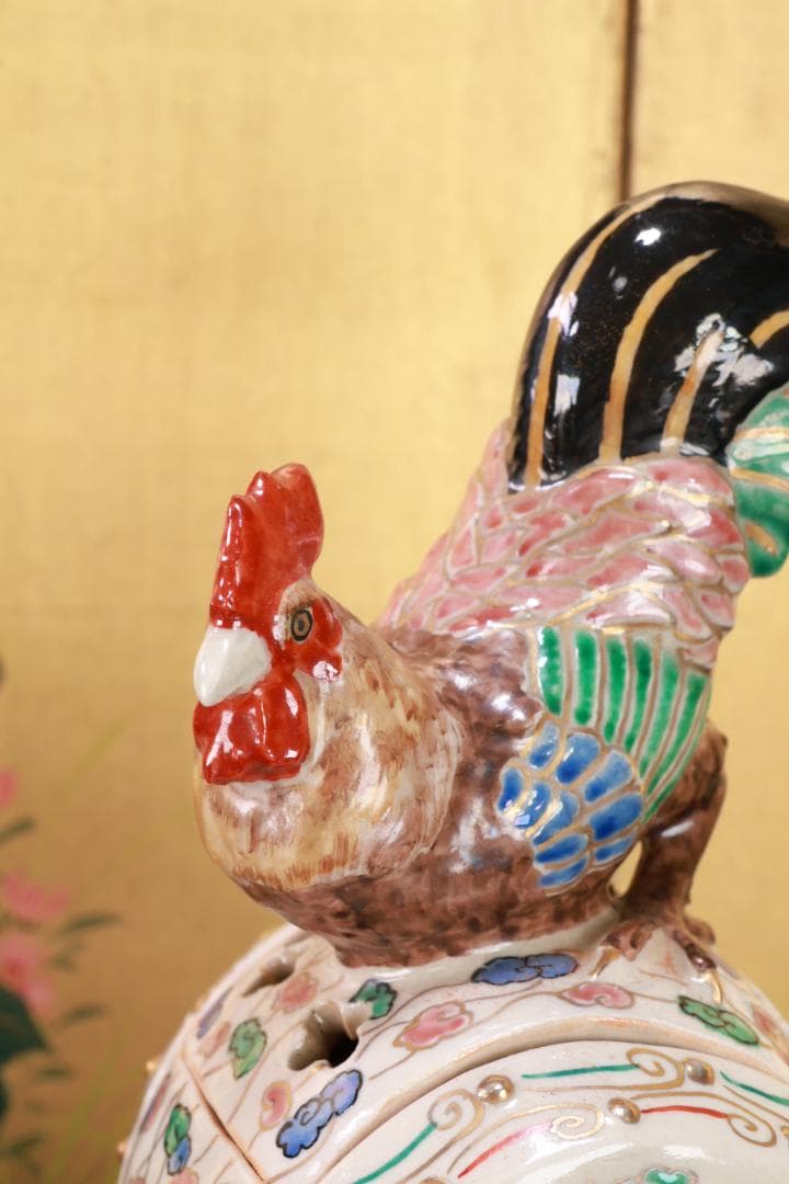 たかリン、仁清銘　京焼染錦　太鼓型　香炉　床飾　置物　野々村仁清　BE88