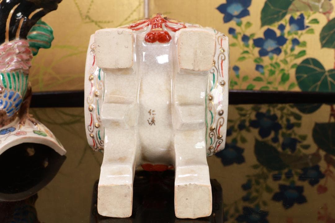 たかリン、仁清銘　京焼染錦　太鼓型　香炉　床飾　置物　野々村仁清　BE88