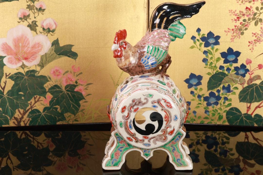 たかリン、仁清銘　京焼染錦　太鼓型　香炉　床飾　置物　野々村仁清　BE88