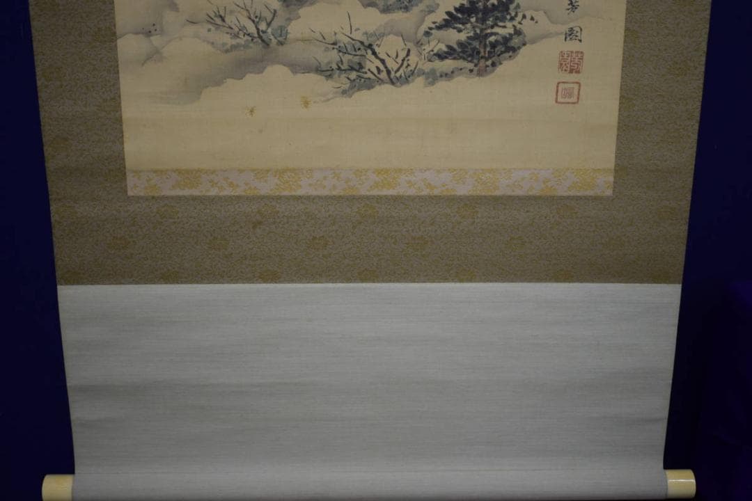 真作/西山芳園/雪景山水/清水寺図/清水舞台/布袋屋掛軸HI-396