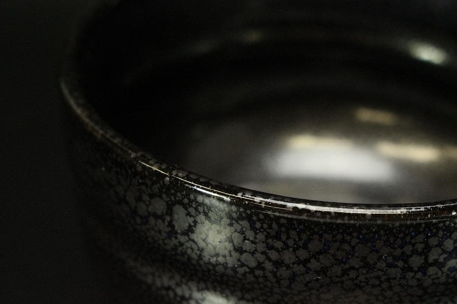 茶道具 天野達夫 油滴茶碗 共箱 師清水六兵衛(A257)