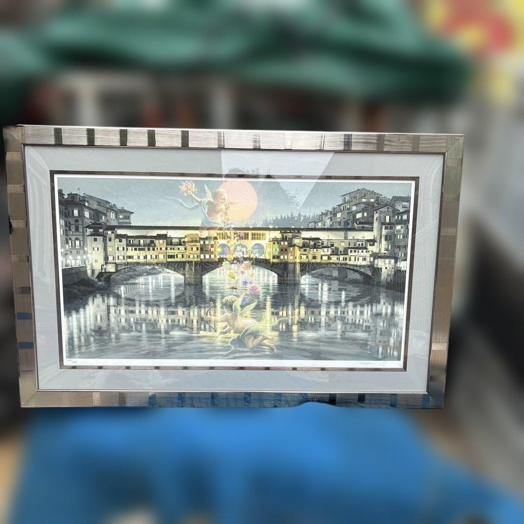 ‼️真作‼️笹倉鉄平　祝福　シルクスクリーン199／285額装、絵画、風景画、版画