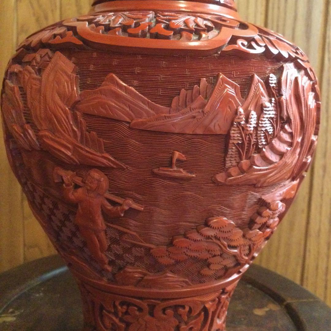 堆朱花瓶、中国製、文化大革命時代