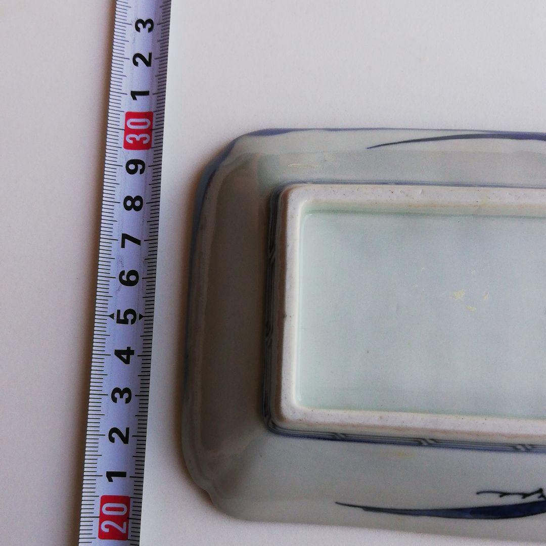 骨董品　藍九谷角皿鷺文