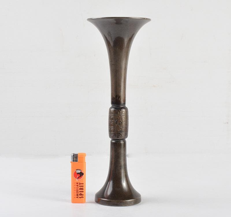 中国　古銅宣徳銅　砂張饕餮文觚　M　R4852