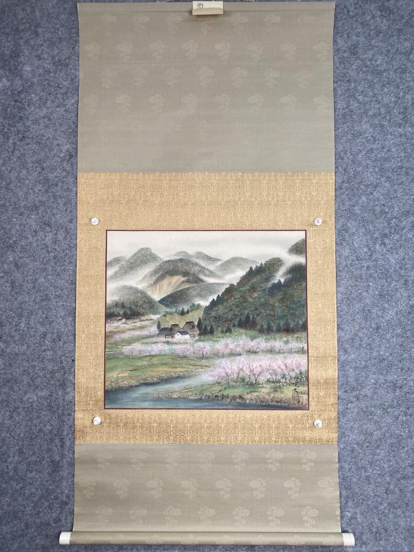 福与悦夫 桃花林図 共箱 二重箱 陸軍嘱託従軍画家 南画院常務理事 帝展 掛軸