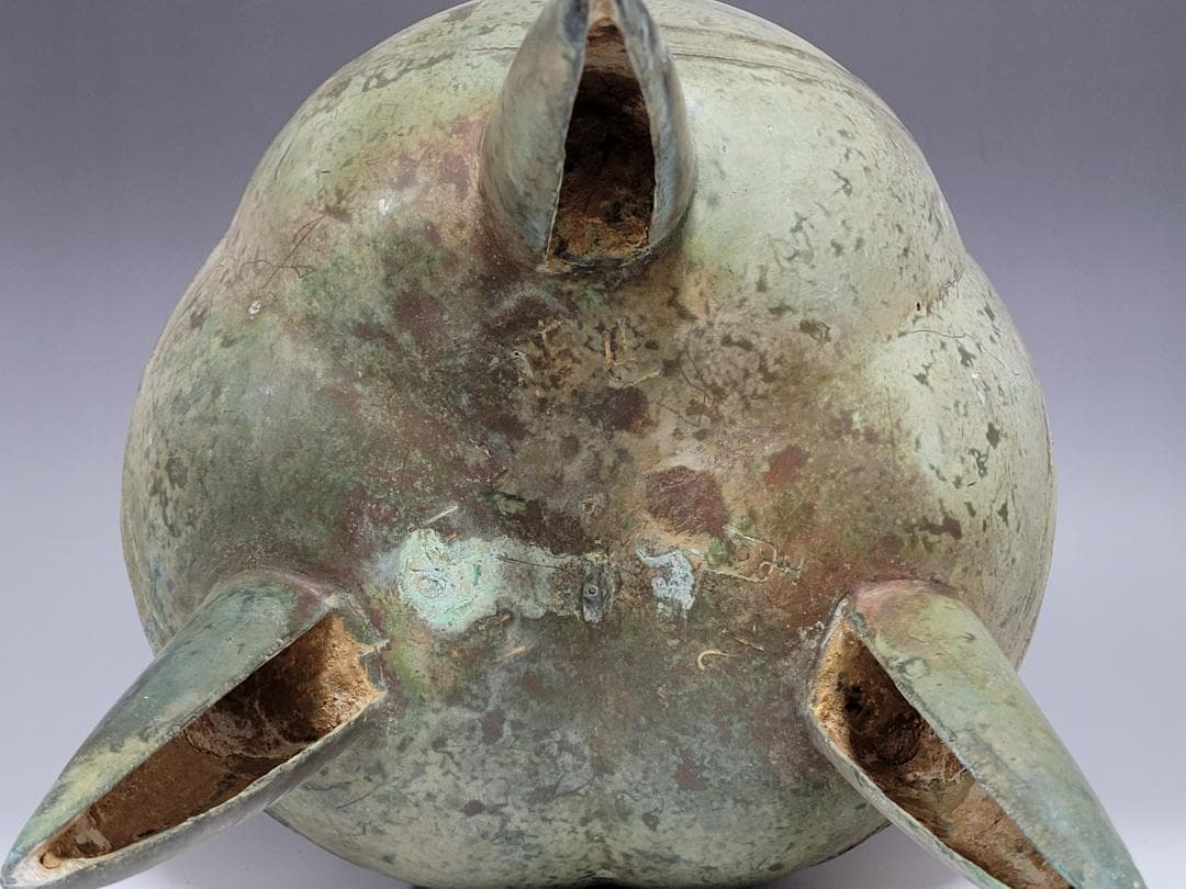 古青銅造 三足両耳 香炉 春秋戦国漢時代 高さ約31.5cm