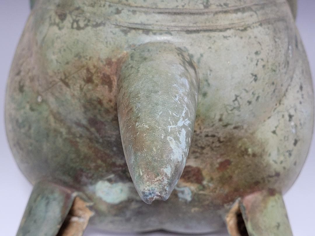 古青銅造 三足両耳 香炉 春秋戦国漢時代 高さ約31.5cm