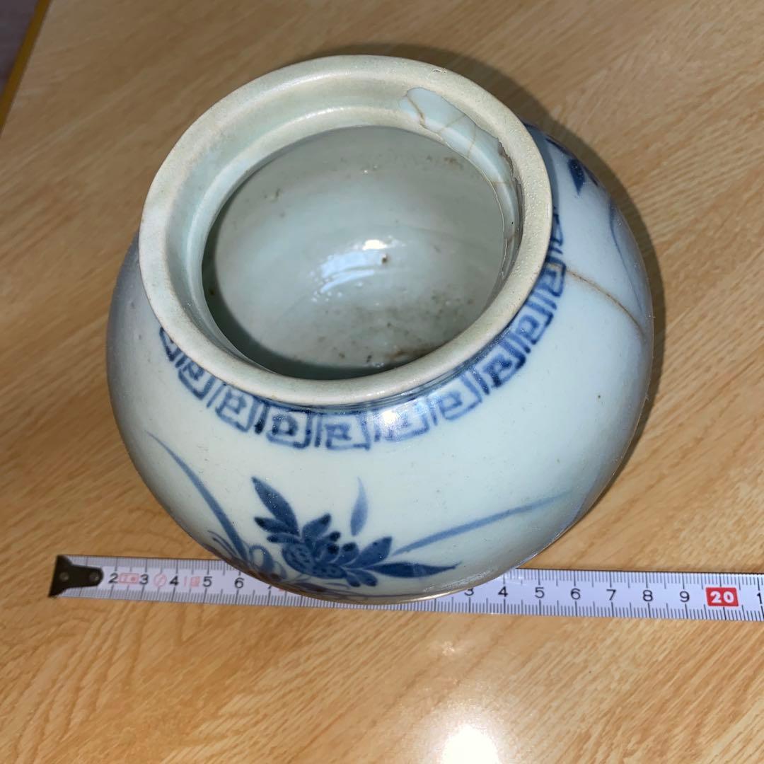 李朝　分院手　草花文壺