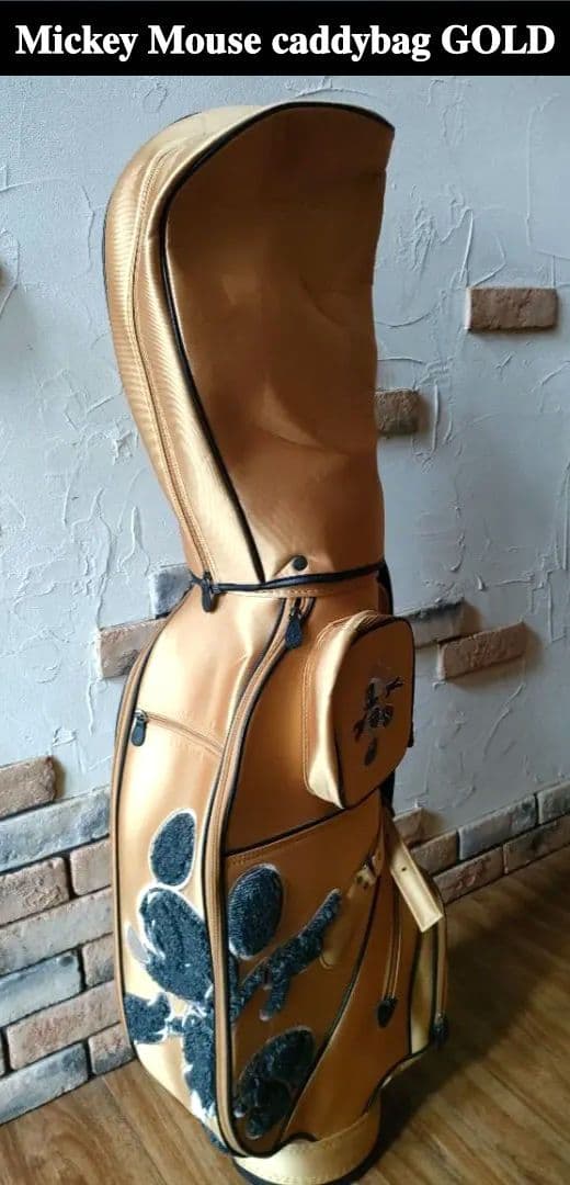 美品 ミッキー ディズニー キャディバッグ ゴールド Disney ゴルフバッグ