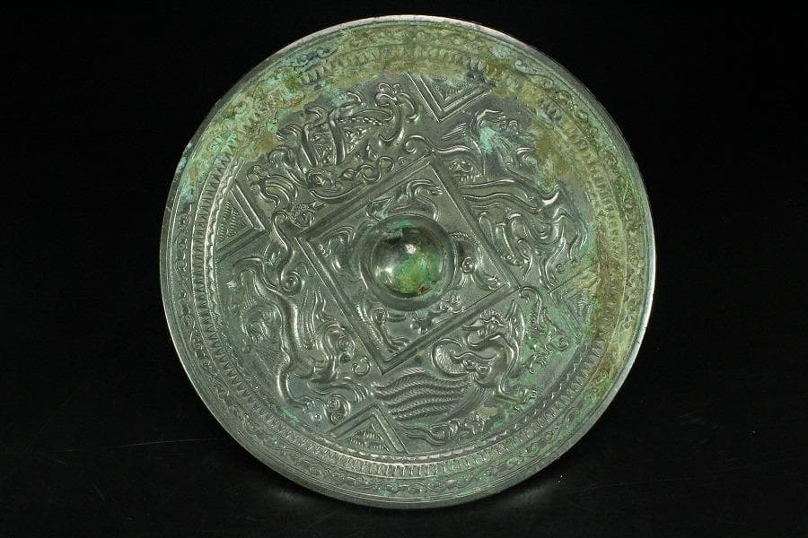 中国美術 白銅 龍紋 古鏡 φ17.5cm(K-HA465)