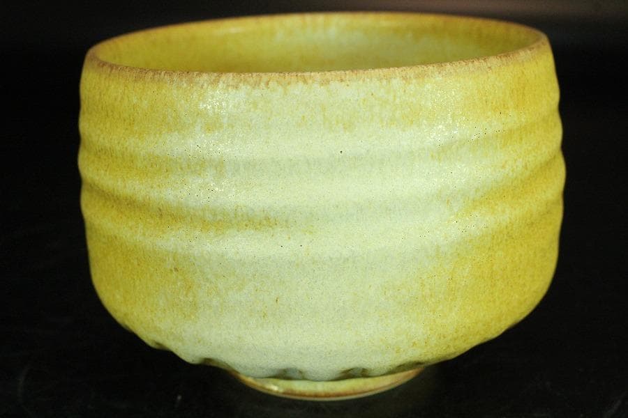 茶道具 坂野鳳洋作 黄燿 京焼 茶碗 煎茶 美品 共箱(K-YC428)