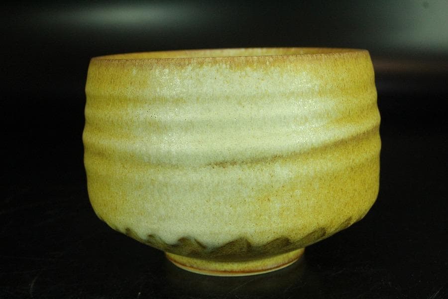 茶道具 坂野鳳洋作 黄燿 京焼 茶碗 煎茶 美品 共箱(K-YC428)