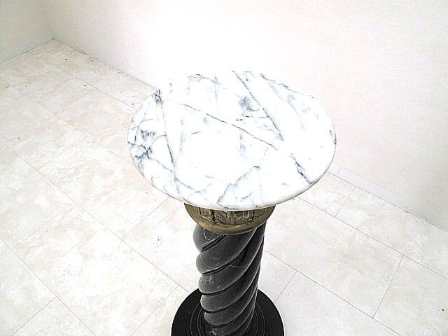 イタリア製 大理石コラム台 ブラックマーブル 螺旋柱 真鍮 ペデスタルスタンド