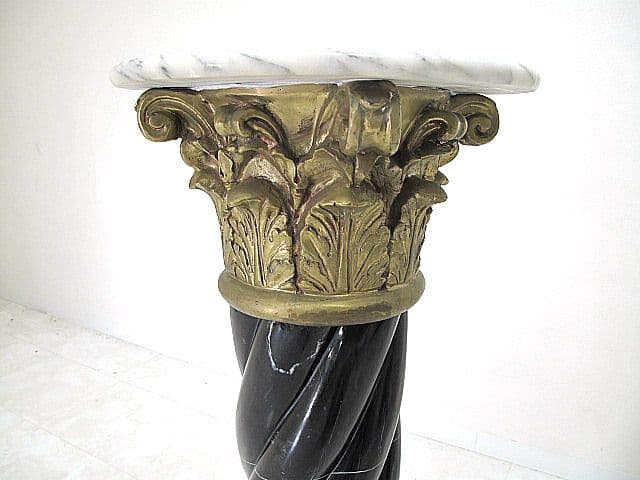 イタリア製 大理石コラム台 ブラックマーブル 螺旋柱 真鍮 ペデスタルスタンド