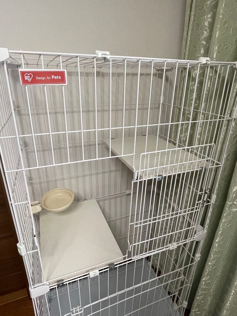 ホワイト 2段式キャットケージ 食器付き　直接引取りのみ