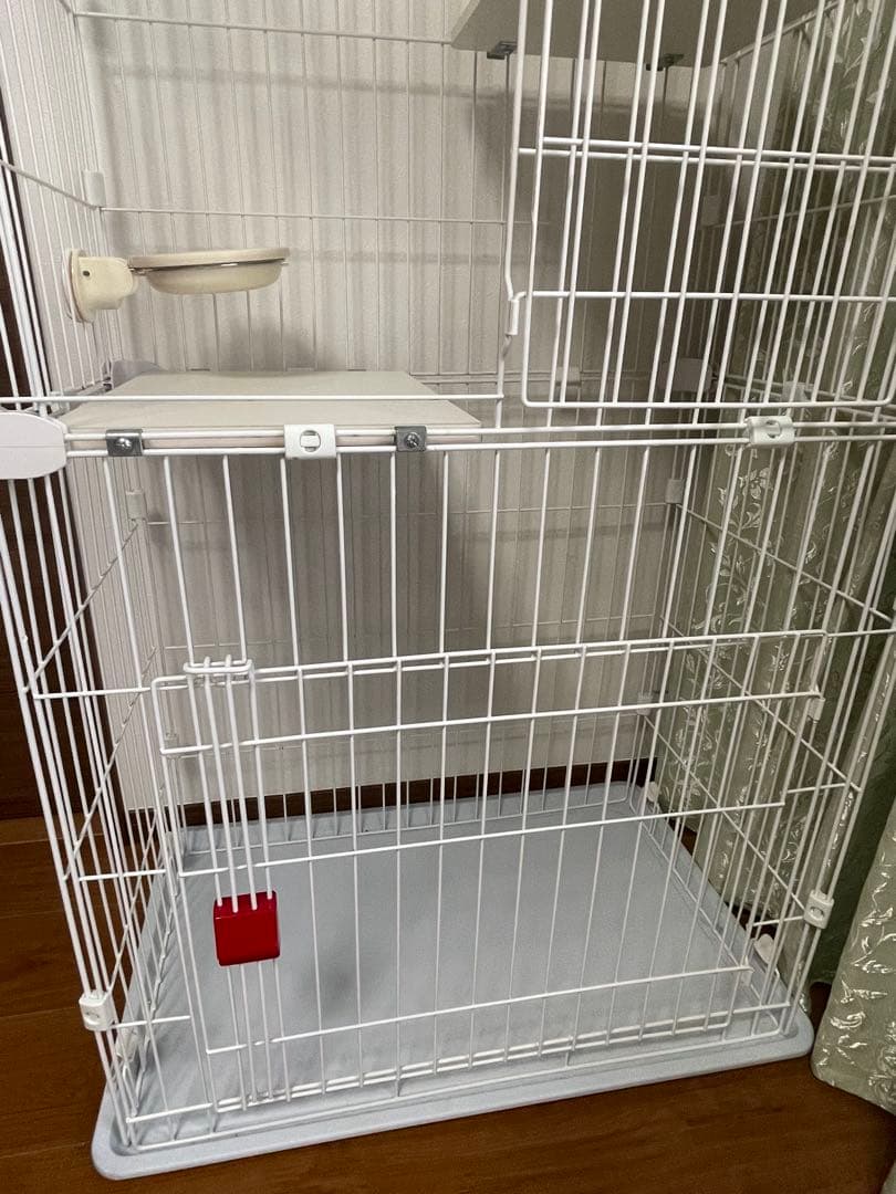 ホワイト 2段式キャットケージ 食器付き　直接引取りのみ