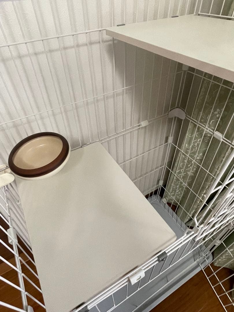 ホワイト 2段式キャットケージ 食器付き　直接引取りのみ