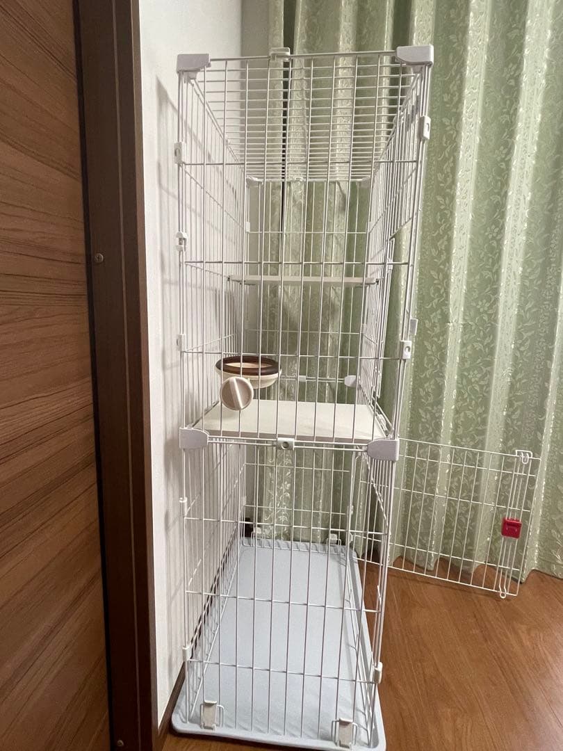 ホワイト 2段式キャットケージ 食器付き　直接引取りのみ