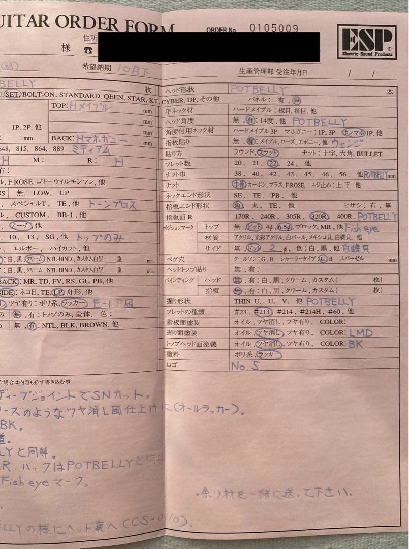 ESP POTBELLY CUSTOM ORDER （専用ESPハードケース付）