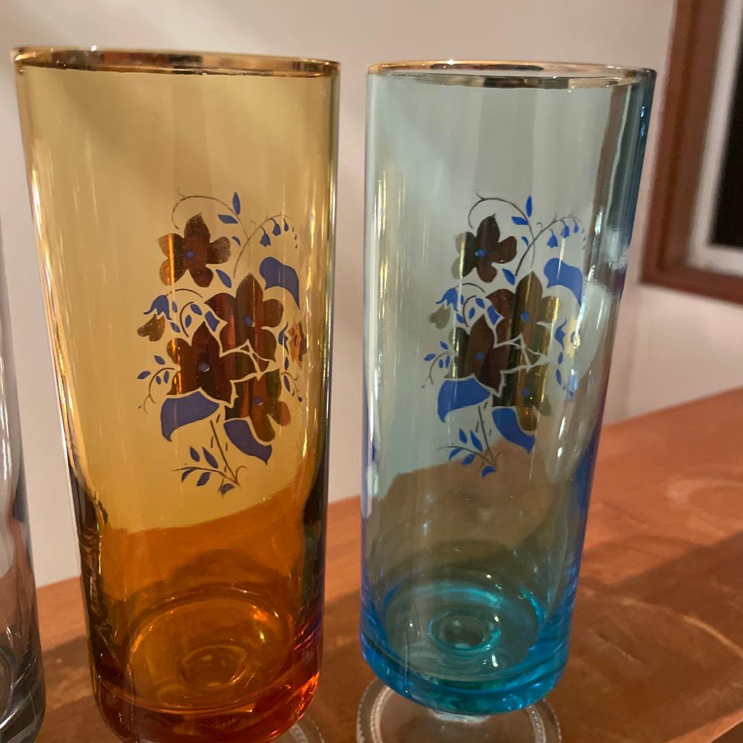 超希少　レア　昭和レトロ　アデリア　花柄　脚付きグラス　４セット